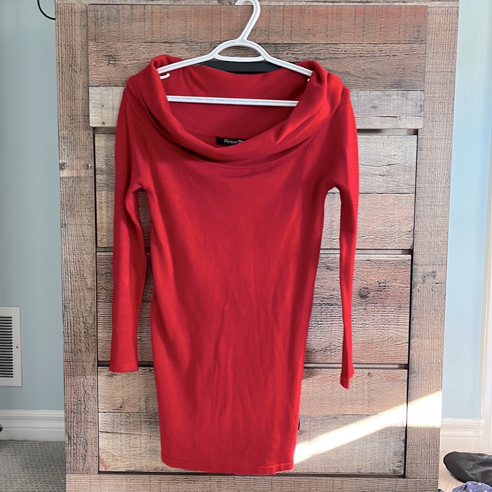 Crimson red long sleeved shirt dress size M